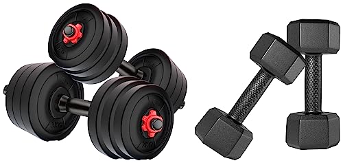 Image of Kore PVC DM 4-40 Kg (Black /Black-Red /3 IN 1 Convertible) Dumbbells Set and Fitness Kit for Men and Women Whole Body Workout