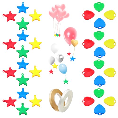 42 pesi colorati per palloncini a elio, ciondoli a forma di stella per fissare palloncini, accessori per feste in plastica con 2 nastri da 10 m, per compleanni, matrimoni, feste
