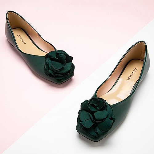 Image of C.Paravano Ballet Flats for Women | Women's Flats | Square Toe | Slip On Dress Shoes | Satin Flower Shoes