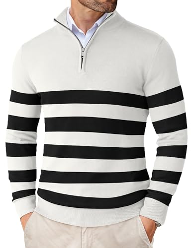 Image of COOFANDY Men's Quarter Zip Up Sweaters Slim Fit Lightweight Mock Pullover