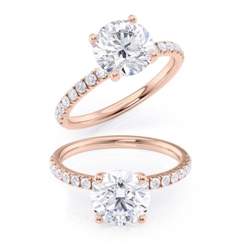 2 to 6 Carat Moissanite Engagement Ring for Women - 1/4 Carat Round Natural Diamond - 14k Gold Ring (G-H/SI, G-H/SI, cttw, DEW) Wedding Promise Size 4 to 11 Made in USA