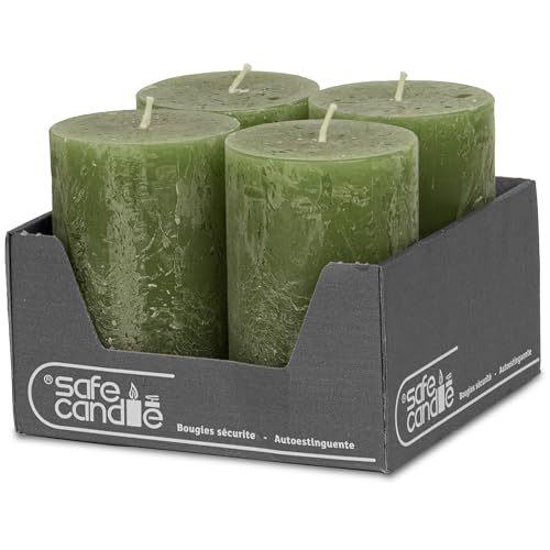 DecoLite Stumpenkerzen Rustic 4er Set 110x70 mm | Selbstverlöschend...