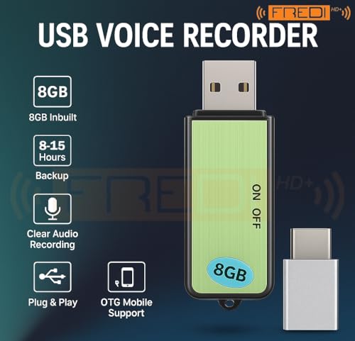 Image of FREDI HD PLUS USB Voice Recorder, Clear Audio Recording Pen Drive 8GB Inbuilt Memory Digital Voice Recorder Portable Audio Recorder for Home Office Meetings Lectures Interviews