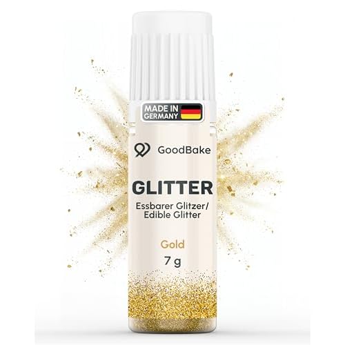GoodBake Happy Glitter Gold – essbarer Lebensmittel-Glitzer – Glitzerpuder für Torten, Kuchen, Kekse und Getränke – ideal als Torten-Deko für Geburtstagspartys!