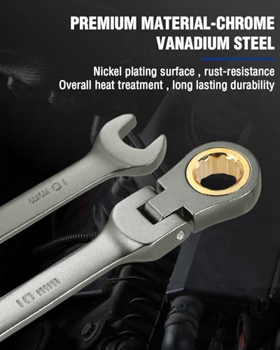 Image of WORKPRO 10 mm Flex-Head Ratcheting Combination Wrench, Nickel Plating