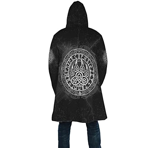 Odin Rune 3D Allover Print Men's Warm Hooded Coat Viking Tattoo winter lambswool casual couple parka jacket (Color : Bear Claw Knot, Size : X-Large)4