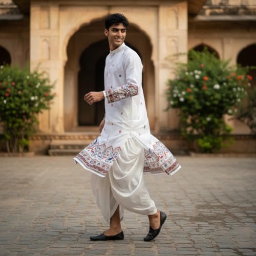 Image of Trustous Men's Pure Cotton Kurta Dhoti Set | Traditional Ethnic Wear for Men | Comfortable Lightweight Kurta with Dhoti | Festive, Wedding, Puja & Traditional Occasion Outfit
