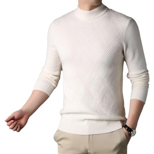 Dcvmvmn Men's Wool Half High Collar Warm Sweater Pullover White