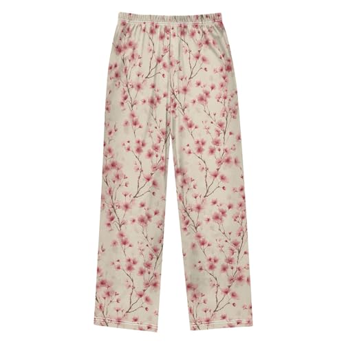 Pajama Pants Lounge Sleep PJ Bottoms Sleepwear Elastic Waist Drawstring S Cherry Blossom2
