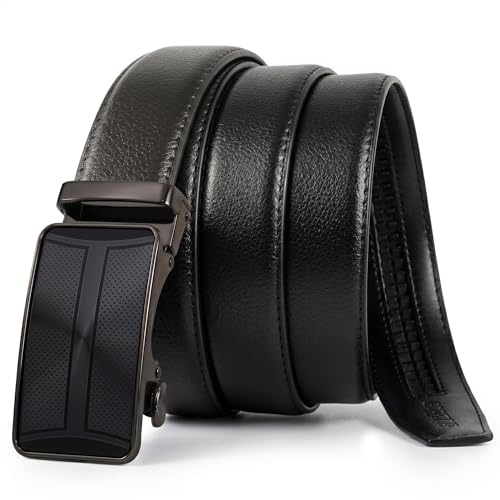 Image of Mens Ratchet Belts Leather-2 Packs,Adjustable Slide Belts For Gifts Men Dress and Casual 1 3 /8 inch,Cut for Perfect Fit
