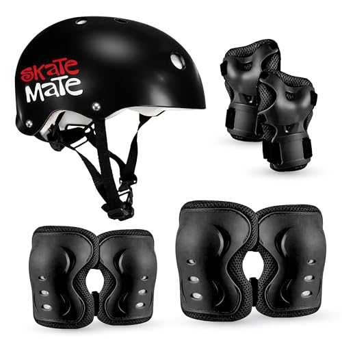 Image of Jaspo Skate Mate Protective Skating Kit for Kids - Helmet with Adjuster, Knee Elbow Pads & Wrist Guards, Safety Gear Set for Skating, Cycling & Skateboarding (Black, Medium)