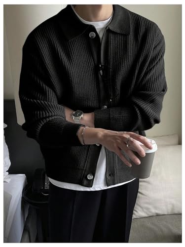 Floerns Men's Long Sleeve Button Down Lapel Collar Drop Shoulder Cardigan Sweater3