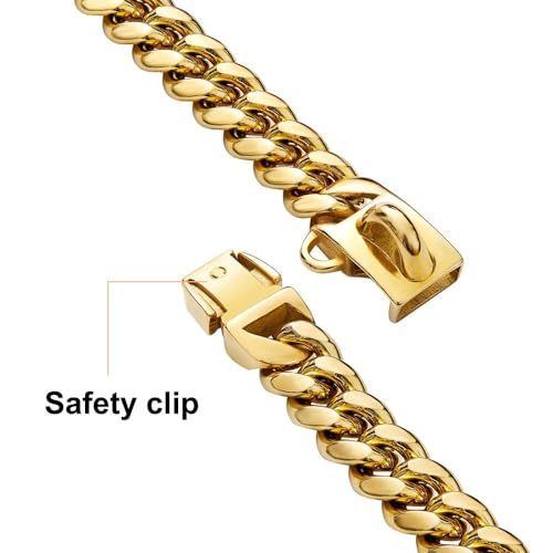 Cuban Dog Collar, Edelstahl Hundehalsband, 14 mm Breite, Hunde Halsband Kette, 26/31/36/41/46/51/56/61 cm Längen, Gold Halskette Halsband Kette für Welpen, kleine, mittelgroße Hunde