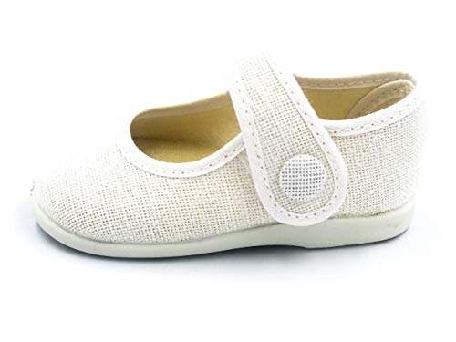 PULIDINES - Mercedita de Lino con un botón y una Suela de Goma Bebé niña Talla: 21 Color: Blanco Cover