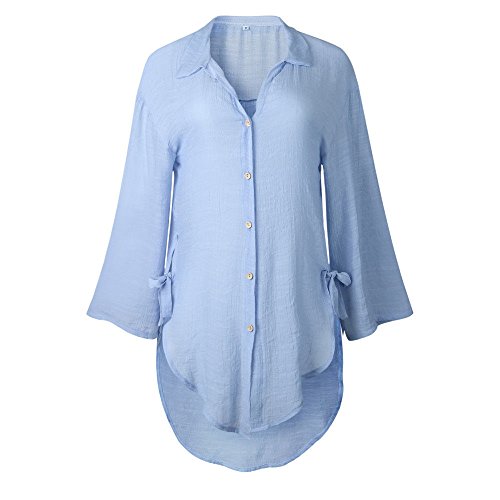 Blouses For Women Plus Size,Womens Casual Loose Roll-Up Sleeve Blouse Pocket Button Down Shirts Tops #TOP4