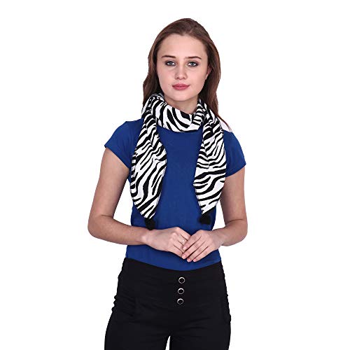 Image of POPWINGS Casual Yellow Printed Chiffon Scarf with pom-pom work