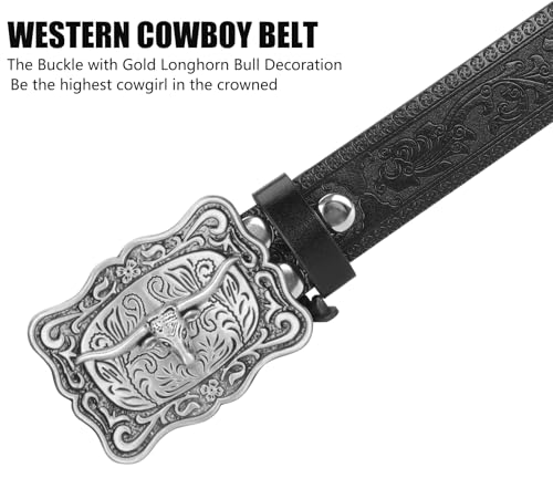 Western Cowboy Belts for Men Women - Longhorn Bull Decoration Pu Leather Cowgirl-Country-Belt for Jeans Pants3