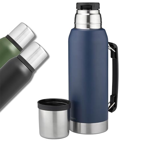 Bargrin Garrafa térmica de aço inoxidável 1 litro, ideal para mate, café, chá, mantém a temperatura 24 horas, termo aço inoxidável, erva mate, livre de BPA (azul)