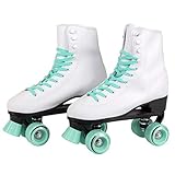 C SEVEN C7skates Soft Faux Leather Quad Roller Skates (Mint, Women's 8 / Men's 7)