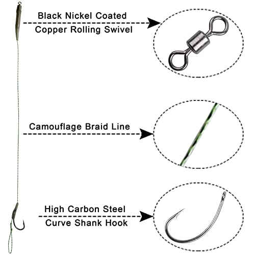 NewShot 6 x Carp Fishing Hair Rigs, Curved Barbed Hook, Anti-Tangle Rig Sleeves Swivel - Image 3