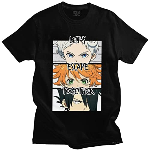 Trconk Anime Camisetas The Promised Neverland Camisetas Manga Corta Hombre Mujer Algodón Casual Sueltas Moda Camisetas Manga Corta Tops-Black||XXS