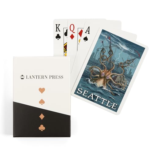 Lantern Press Seattle Washington Kraken Attacking Ship Naipes Poker