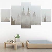 SIGNWIN 5 Panel Canvas Wall Art Modern Art Architecture & Maps Building Contemporary Expressive Multicolor Photography for Home Decorations Ready to Hang - 60