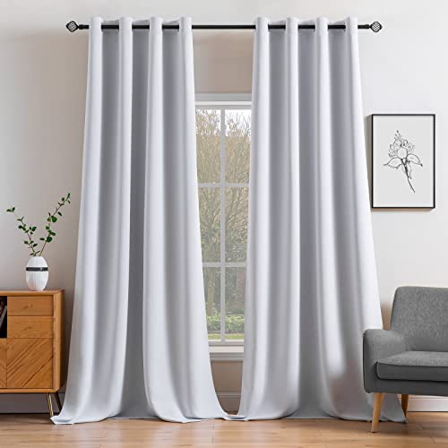 MIULEE Blackout Curtains 96 Inches Long for Bedroom Living Room, Chirstmas Thermal Insulated Room Darkening Grommet Top Solid Light Blocking Drapery Set of 2 Window Panels Greyish White