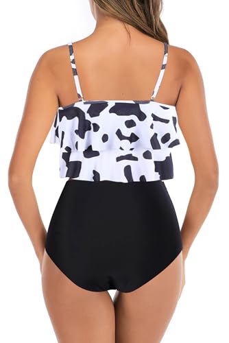 Image of Womens Tankini Swimsuits Ruffled Tank Top Tummy Control Floral Modest Swimwear High Waisted Bikini
