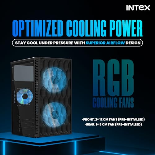 Image of Intex Bolt Computer Gaming Cabinet | Micro-ATX, Mini-ITX | 12cm LED Fans | Mesh Front Panel | Compact PC Case | Smooth Airflow | Acrylic Side Panel | 4 PCI Slots | 260mm VGA Support