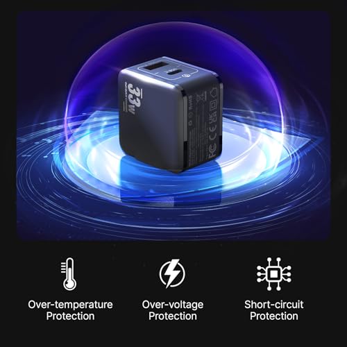 Image of MINIX P1 Mini 30W USB C Charger, 33W PPS 2-Port GaN Charger 1 USB-C Port, 1 USB-A Port with Foldable Plug, Compatible with iPhone 8-15 /16 Series, Galaxy S10-S23, Pad and More