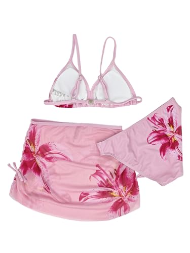 Image of Girl's 3 Piece Sets Floral Print Bikini Swimsuit High Waisted Bathing Suits with Beach Skirt Coverups
