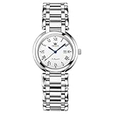 OLEVS Orologio da polso da donna, in acciaio inox, di lusso, elegante, piccolo, con numeri romani, analogico, al quarzo, da donna, 5575-quadrante bianco/bracciale in argento, Standard, Bracciale