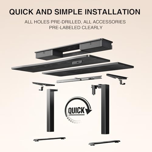 Image of Veken 47.2 inchx27.6 inch Standing Desk with Storage Drawers, Adjustable Height Computer Table with Monitor Shelf, Home Office Desk for Study, Gaming, Workstation, Black