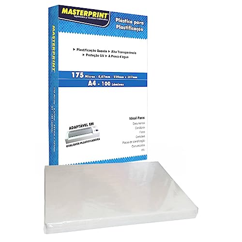 Plástico para Plastificação A4 220x307mm 175 micras 0,07mm Pouch Film Masterprint com 100 lâminas