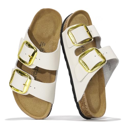 Image of Project Cloud 100% Genuine Leather Footbed Sandals for Women 2026 Comfortable Beach Essentials Womens Sandals Memory Foam Vacation Essentials Slides for Women Footwear (Santorini)