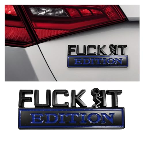 Image of Dickno Fuck It Edition Emblem for Car, Auto Fender Bumper Decoration Stickers, Vehicle 3D Side Fender Rear Trunk Decal Badge, Universal Exterior Accessories for Car Truck SUV (Black & Blue)