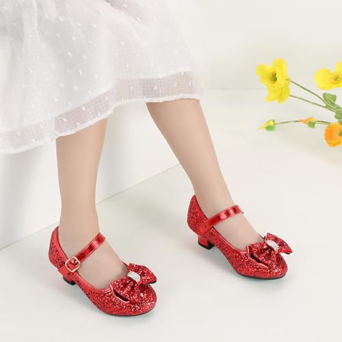 Image of PANDNAINJIA Girls Dress Shoes Toddler Heels Mary Jane Pumps | Little Big Kids Low Heel Flower Girl Bow Wedding Party Church Communion Princess Shoes