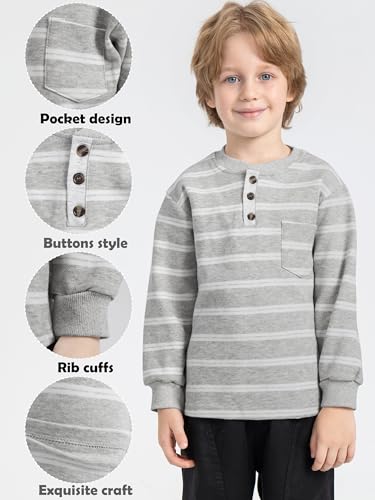 Cooraby 4 Packs Toddler Long Sleeve Shirt Boy Striped Tee Shirt with Pocket Soft Cotton T-Shirt2