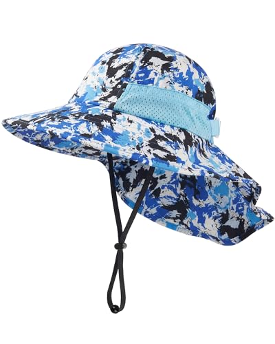 Image of Toddler Baby Sun Hat Kids Summer Beach Essentials Adjustable Beach Hats with Bucket Wide Brim for Boys Girls Age 0-14 Years