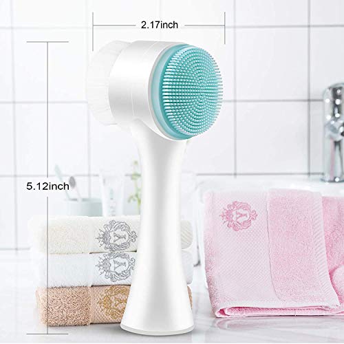 RIXTEC Manual Facial Cleansing Brush, 2-in-1 Skin Care face Brush, Silicone Facial Scrubber Manual Dual Face Wash Brush for Deep Pore Exfoliation Massaging(multi color)