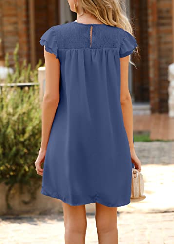 Image of KIRUNDO Wedding Guest Shift Dresses for Women Short Spring Summer Ruffle Cap Sleeve Chiffon Babydoll Flowy Mini Sundress(Grey Blue, Medium)