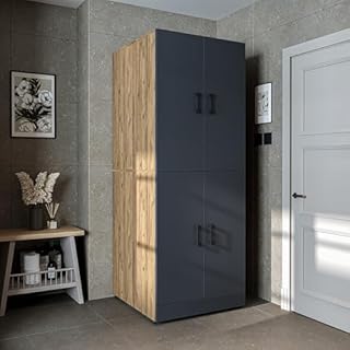 ROOMART Armoire de salle de bain Dora pour sèche-linge et machine à laver, en 4 couleurs, avec portes et plateau coulissant (Chêne anthracite)