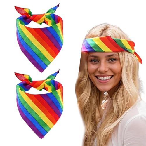 dinghaole 2 Stück Pride Outfit Regenbogen Bandana, Gay Rainbow Haarschmuck, LGBTQ Pride Bandana Zubehör, Buntes Streifen Bandana Kopftuch, LGBT Regenbogen Bandana Quadratisch