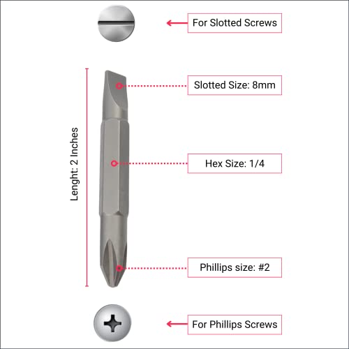 1/4 Hex Screwdriver Bit Set For Drill - Double Ended Driver For Phillips And Slotted Screw (3-Pack) (2 Inches (Short)) #TOP4