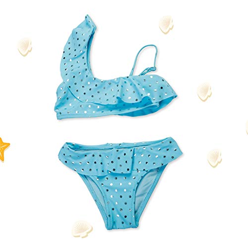 Girls 2 Piece Bathing Suit Shinny Metallic Ruffles One Shoulder Swimsuits Bikini Set Two Piece Swimsuit for Girls3