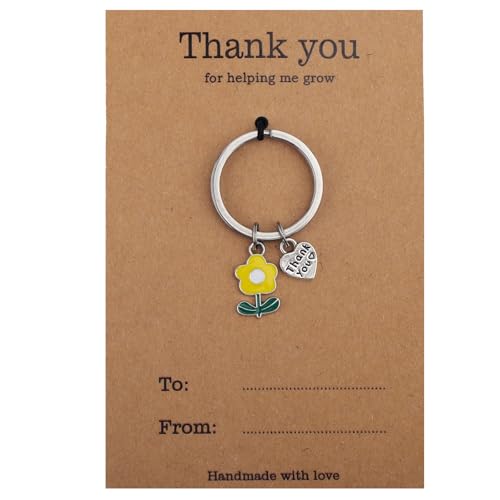 Porte-Clés d'Appréciation pour Enseignant, Fleur Cadeaux Remerciement Porte-Clés Thank You for Helping Me Grow Cadeaux pour Enseignant Part d'Un Étudiant pour Saint-Valentin Noël (Jaune)