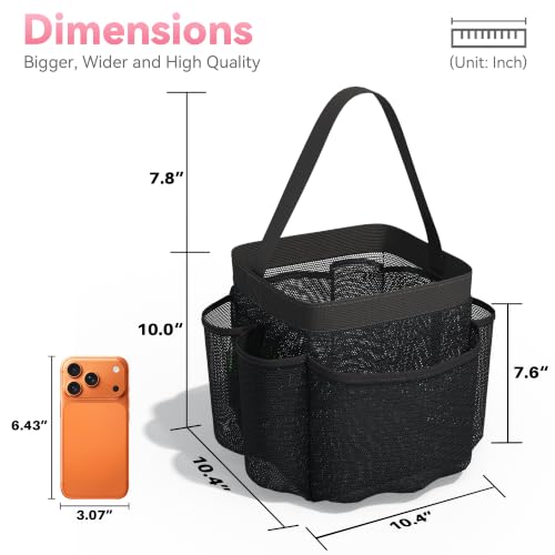 Mesh-Shower-Caddy-Portable-for-Dorm-College-Room-Essentials-8-Pocket-Large-Shower-Bag-with-Single-Handles-Hanging-Shower-Basket-for-Beach-Swimming-Bathroom-Beach-Black