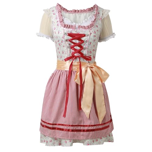 Robe dirndl midi trois pièces avec tablier et chemisier ajustables - 4