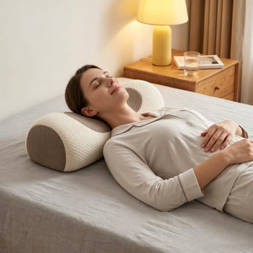 Oreiller cervical sarrasin de qualité supérieure : rouleau ergonomique beige 38 cm - 6